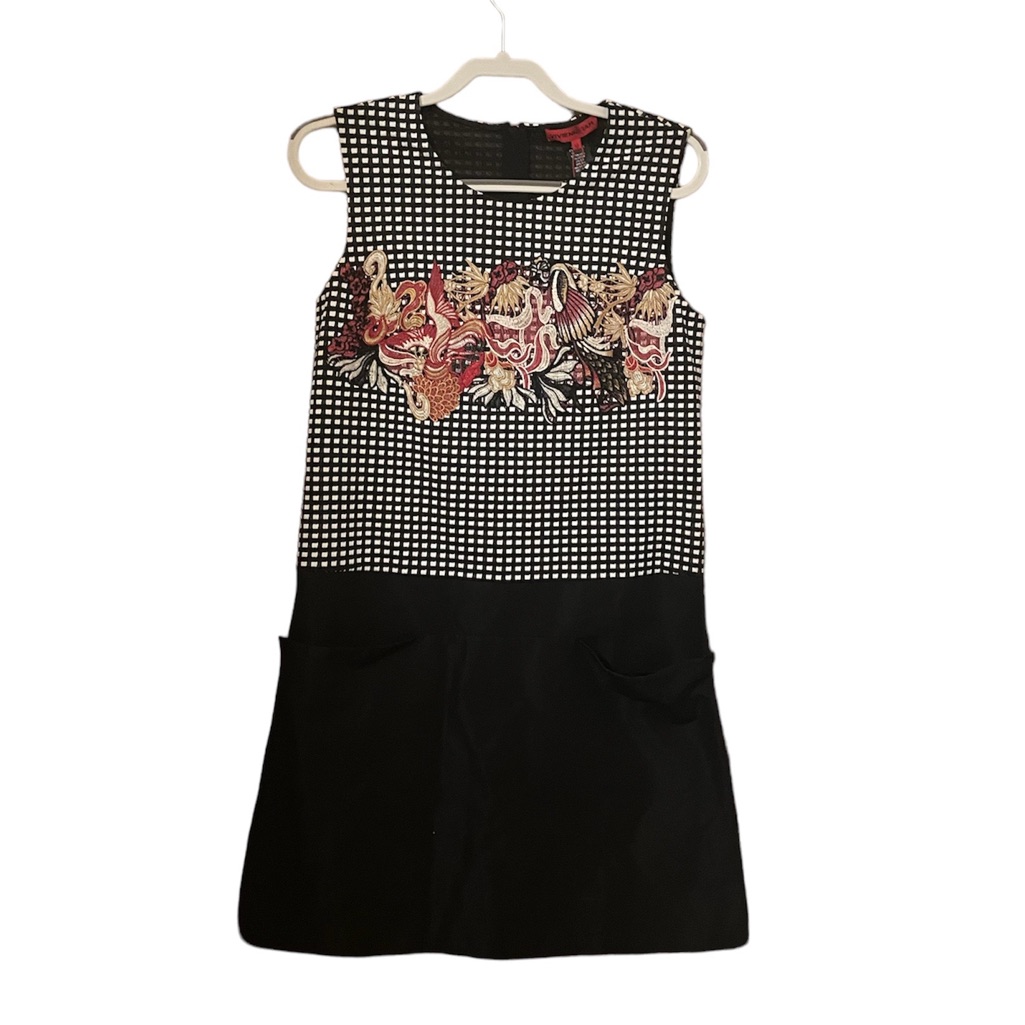 Nwt Vivienne Tam Y2k Checkered Embroidered Pocket Front Dress